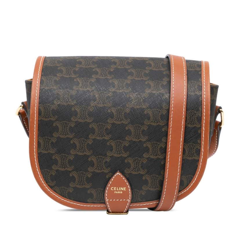 Celine Medium Triomphe Coated Canvas Folco Crossbody Brown Canvas Good condition - Front View