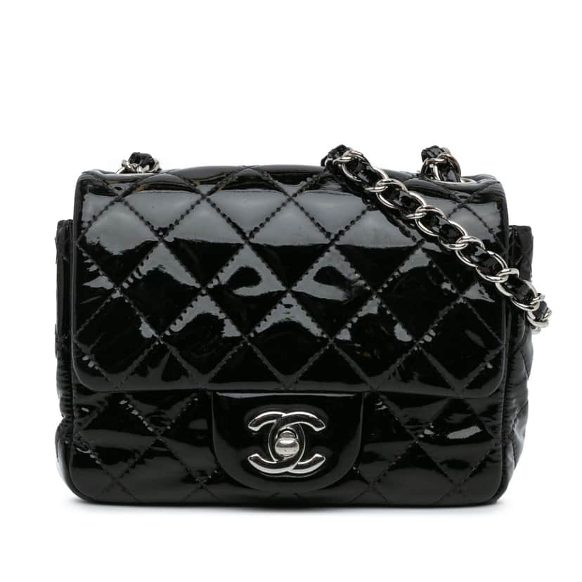 Chanel Mini Square Classic Patent Single Flap Black Leather Good condition - Front View