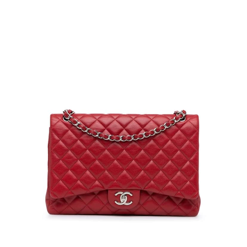 Chanel Maxi Classic Caviar Double Flap Red Leather Good condition - Front View
