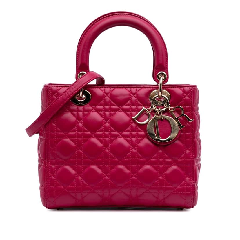 Dior Medium Lambskin Cannage Lady Dior Pink Leather Good condition - Front View