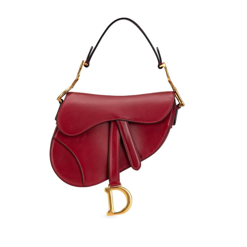 Dior Mini Grained Calfskin Saddle Bag Red Leather Good condition - Front View