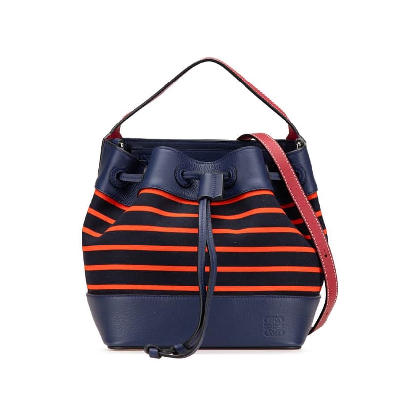 Loewe Leather and Stripe Canvas Midnight Bucket Blue Leather Good condition - Front View