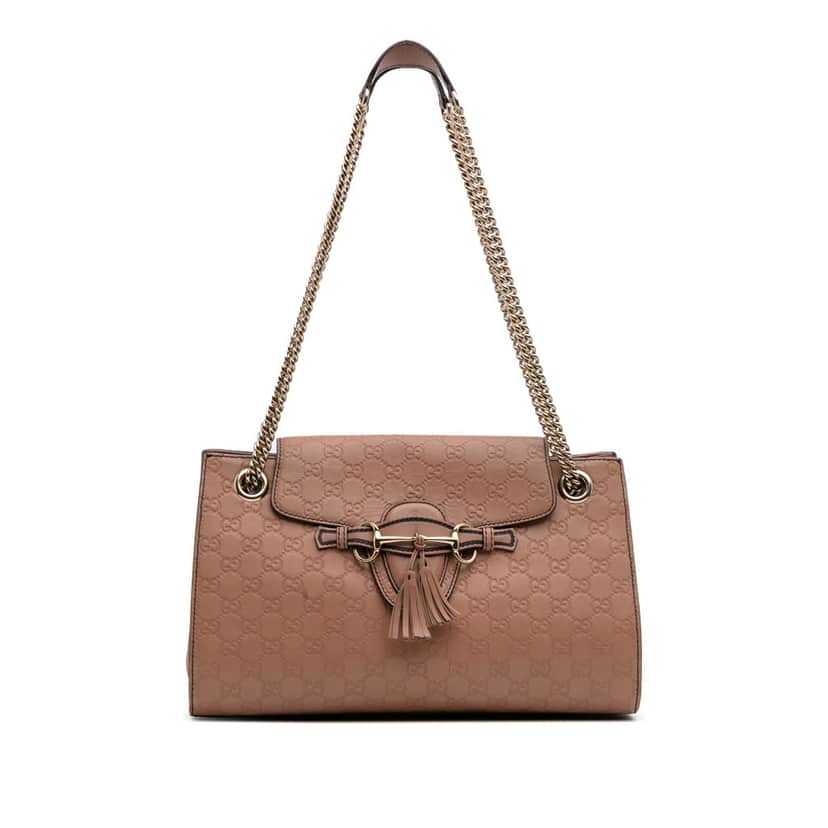Gucci Large Guccissima Emily Shoulder Bag Pink Leather Good condition - Front View