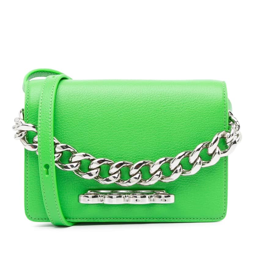 Alexander Mcqueen Calfskin Four Ring Knuckle Satchel Green Leather Good condition - Front View