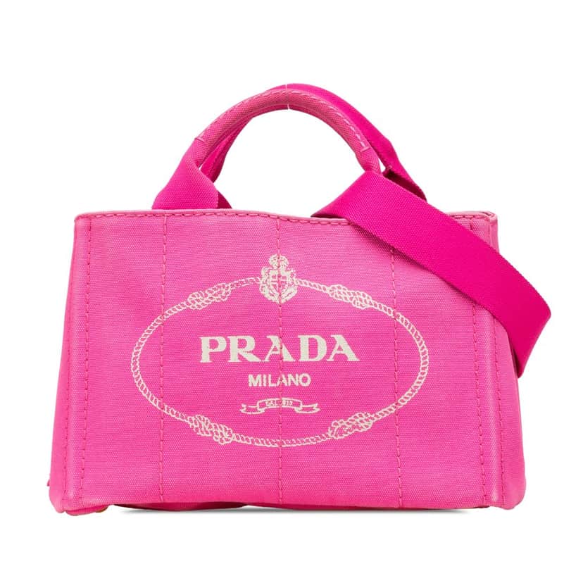 Prada Small Canvas Canapa Logo Satchel Pink Canvas Good condition - Front View