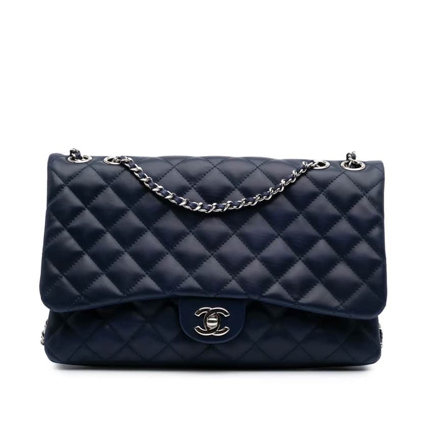Chanel Jumbo Quilted Calfskin Tender Touch Flap Blue Leather Fair condition - Front View