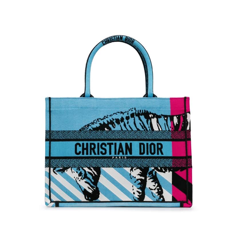 Dior Medium Embroidered Canvas Zebra D Jungle Pop Book Tote Blue Canvas Good condition - Front View