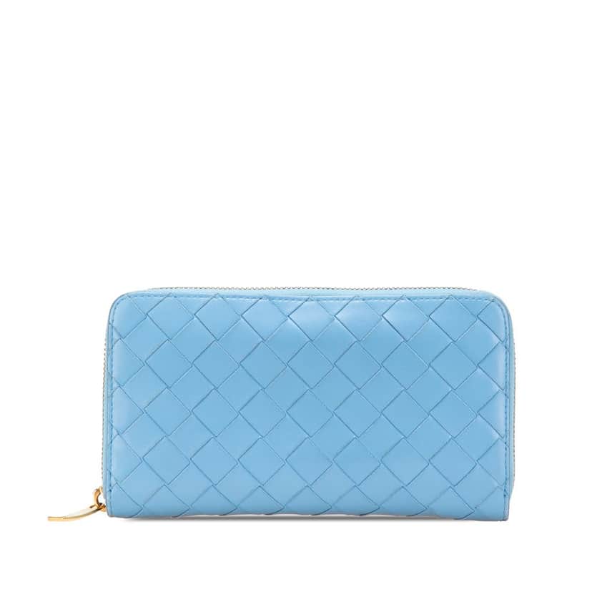 Bottega Veneta Nappa Intrecciato Zip Around Long Wallet Blue Leather Good condition - Front View