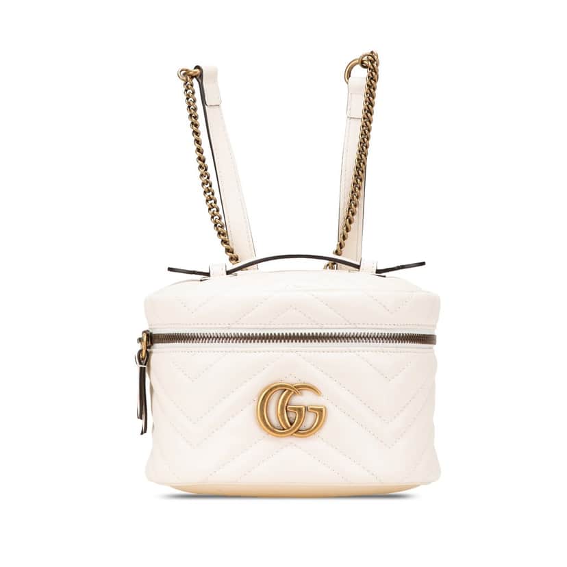 Gucci Mini GG Marmont Matelasse Leather Round Backpack White Leather Good condition - Front View