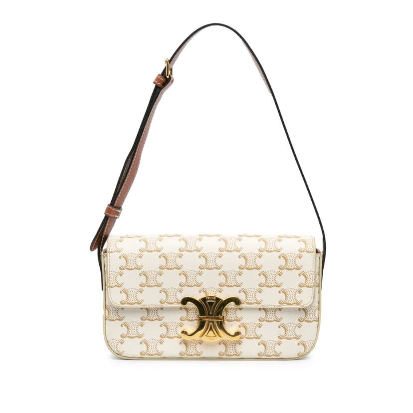 Celine Triomphe Coated Canvas Claude Shoulder Bag White Canvas Good condition - Front View
