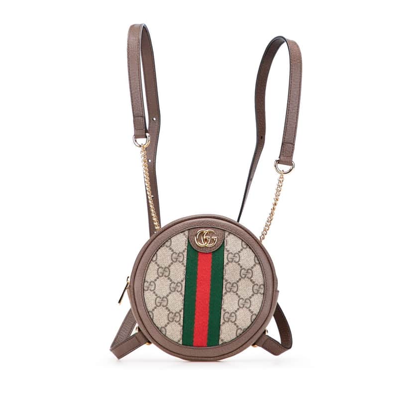 Gucci Mini GG Supreme Round Ophidia Backpack Brown Canvas Good condition - Front View