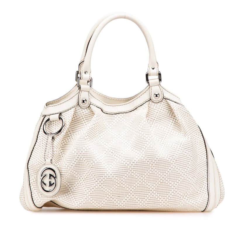 Gucci Medium Diamante Raffia Sukey Tote White Good condition - Front View