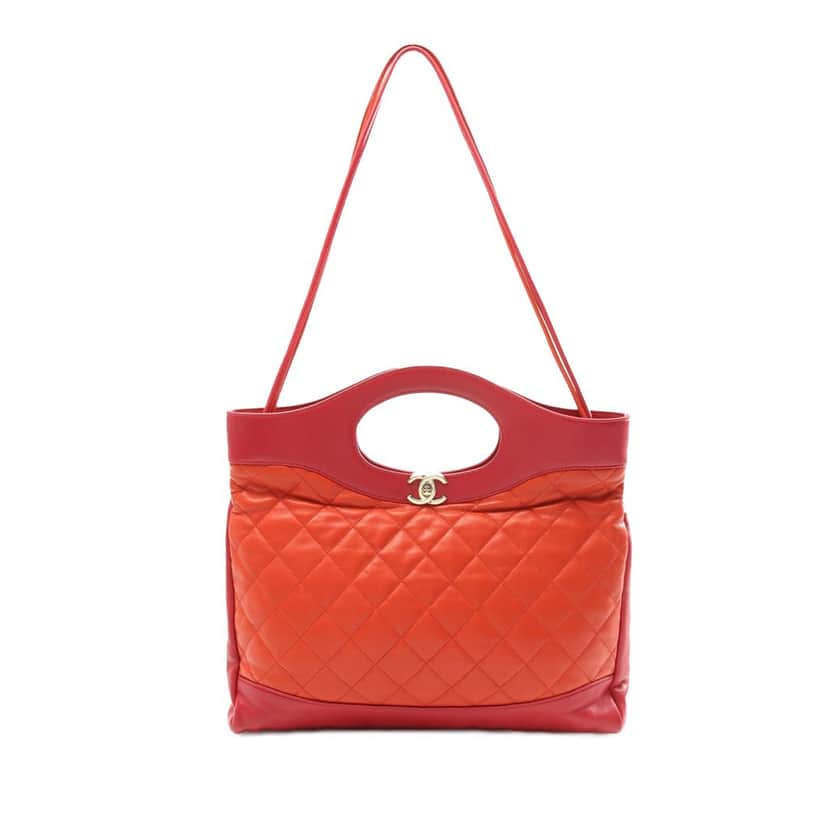 Chanel Large Quilted Lambskin 31 Shopping Bag Orange Leather Good condition - Front View