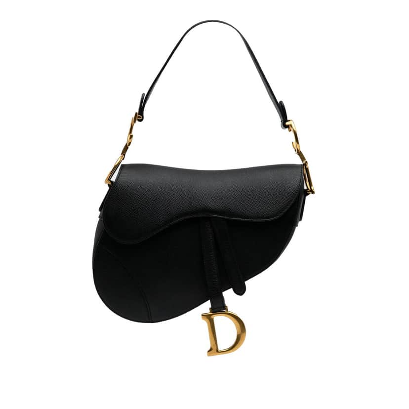 Dior Grained Calfskin Saddle Bag Black Leather Good condition - Front View
