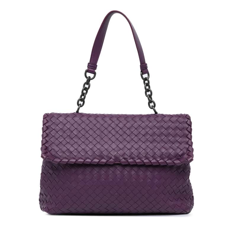 Bottega Veneta Medium Nappa Intrecciato Olimpia Shoulder Bag Purple Leather Good condition - Front View