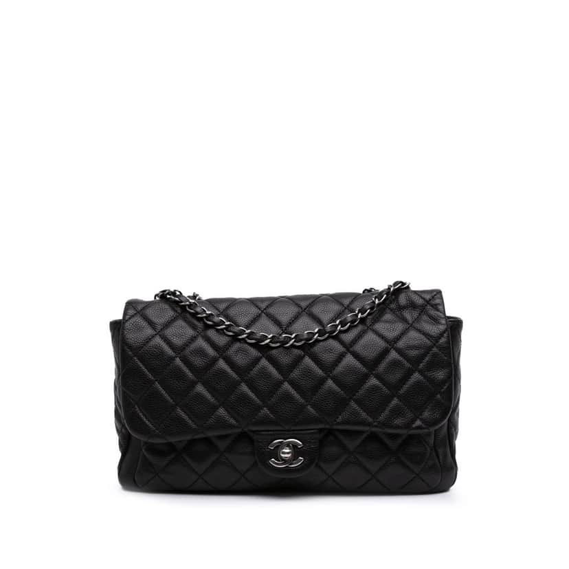 Chanel Large Quilted Caviar Now and Forever Flap Black Leather Good condition - Front View