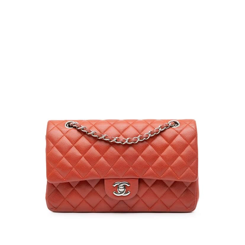 Chanel Medium Classic Caviar Double Flap Orange Leather Good condition - Front View