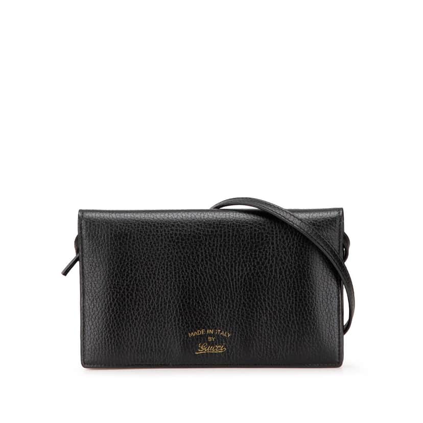 Gucci Dollar Calfskin Swing Wallet On Strap Black Leather Good condition - Front View