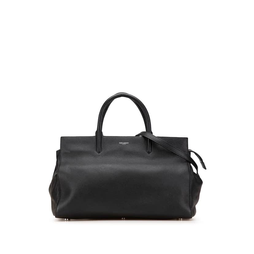 Saint Laurent Medium Grained Calfskin Cabas Rive Gauche Satchel Black Leather Good condition - Front View