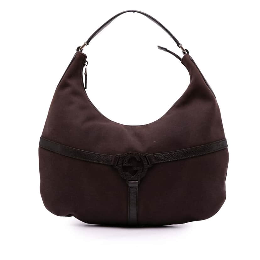 Gucci Canvas Reins Hobo Bag Brown Canvas Good condition - Front View