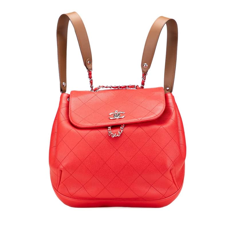 Chanel CC Quilted Caviar Drawstring Backpack Red Leather Good condition - Front View