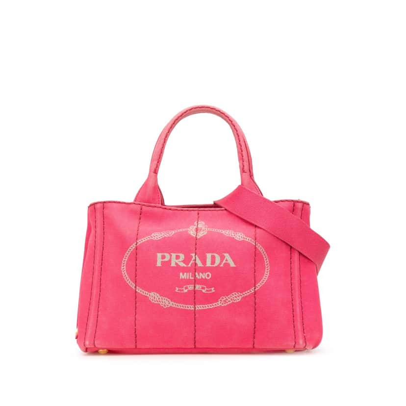 Prada Small Canvas Canapa Logo Satchel Pink Canvas Good condition - Front View