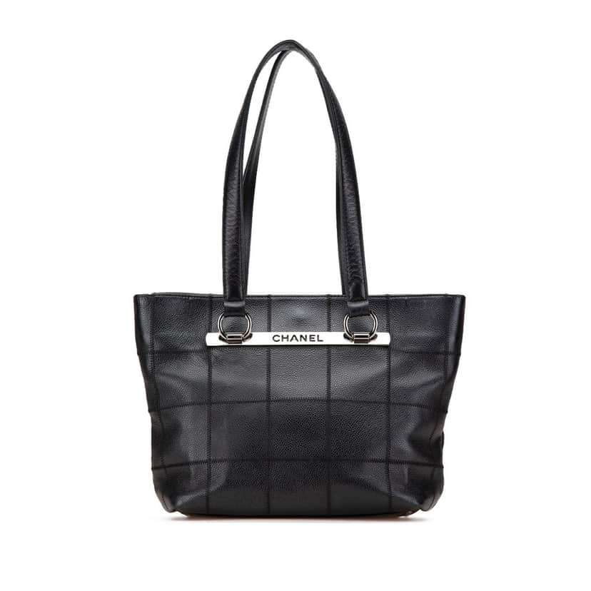 Chanel Caviar Choco Bar Tote Black Leather Good condition - Front View