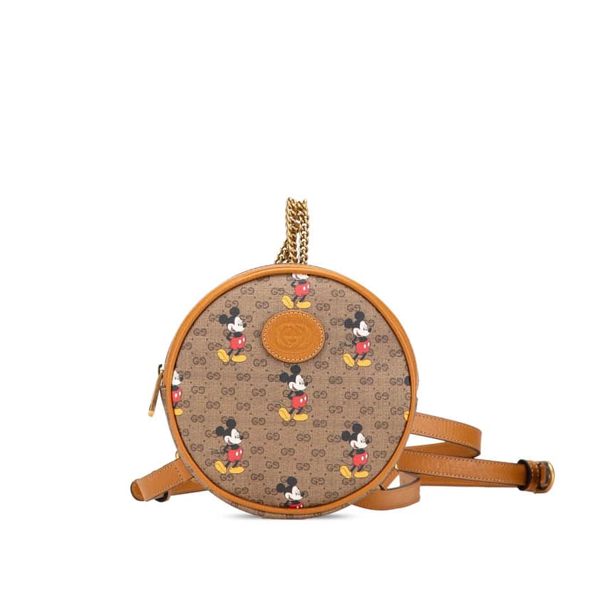 Gucci Disney Micro GG Supreme Round Mickey Mouse Backpack Brown Canvas Good condition - Front View