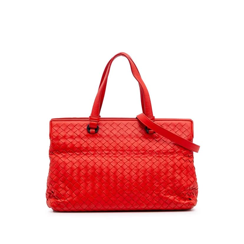 Bottega Veneta Nappa Intrecciato Satchel Red Leather Good condition - Front View