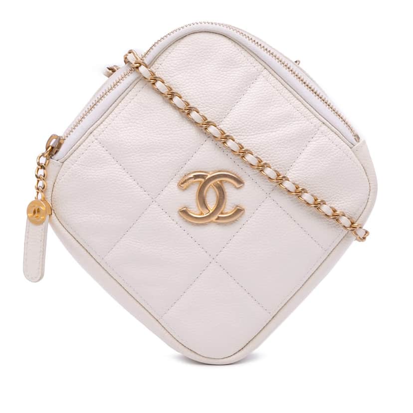 Chanel Quilted Caviar Diamond Clutch With Chain White Leather Good condition - Front View