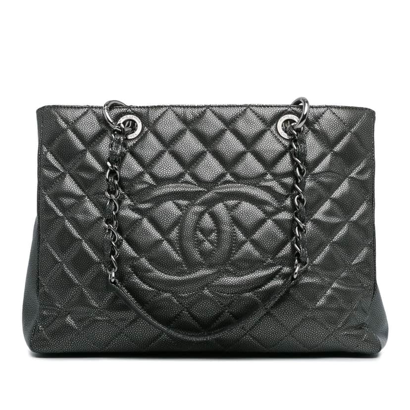 Chanel Metallic Caviar Grand Shopping Tote Grey Leather Good condition - Front View