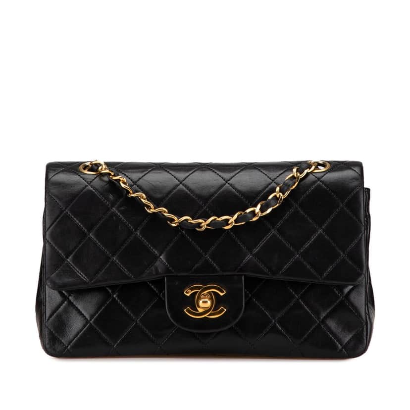 Chanel Small Classic Lambskin Double Flap Black Leather Good condition - Front View