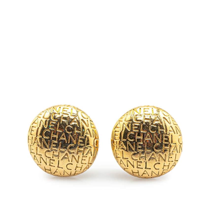 Chanel Gold Plated Logo Clip On Earrings Gold Metal Good condition - Front View