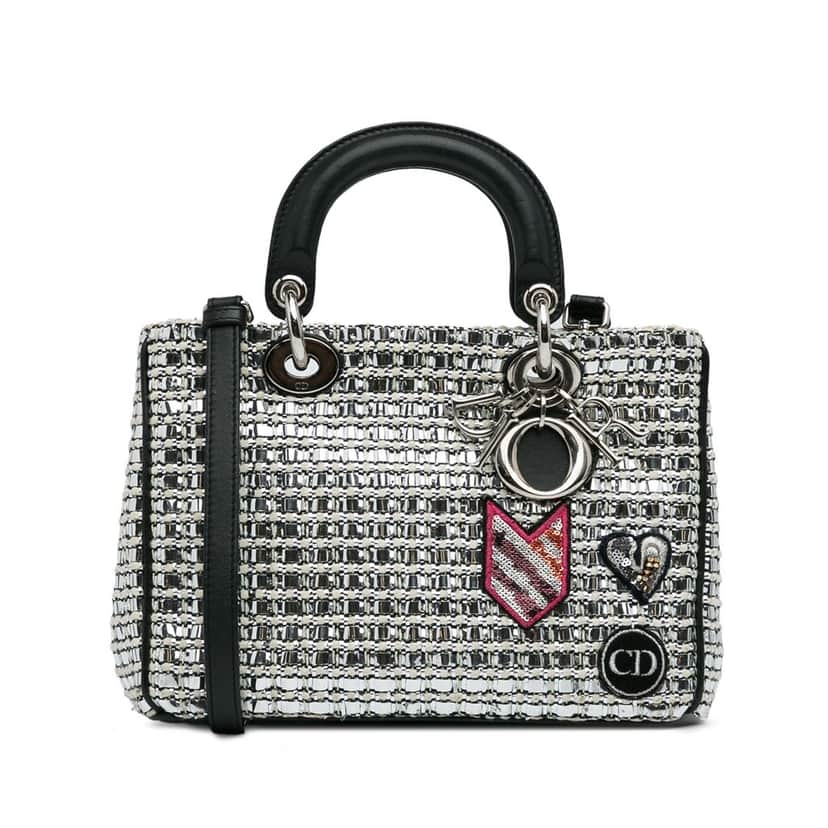 Dior Small Tweed Patch Diorissimo Tote Silver Tweed Good condition - Front View