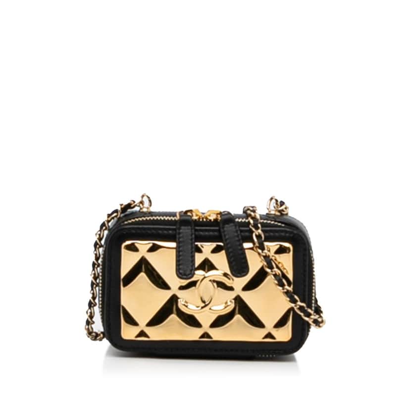 Chanel CC Quilted Golden Plate Vanity Crossbody Gold Leather Good condition - Front View