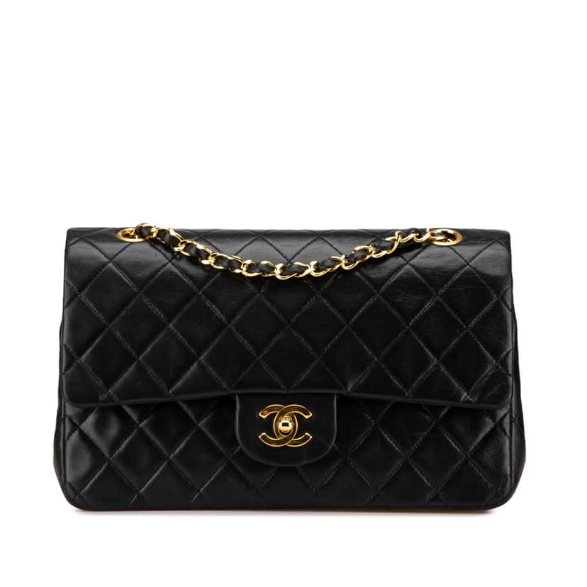 Chanel Medium Classic Lambskin Double Flap Black Leather Good condition - Front View