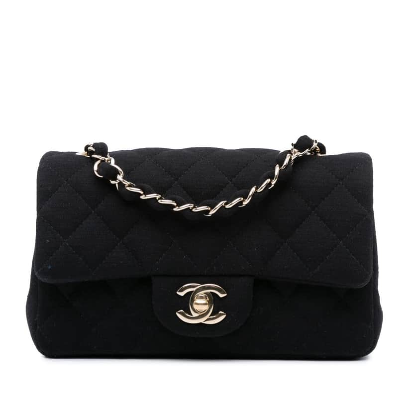 Chanel Mini Rectangular Classic Jersey Single Flap Black Cotton Good condition - Front View
