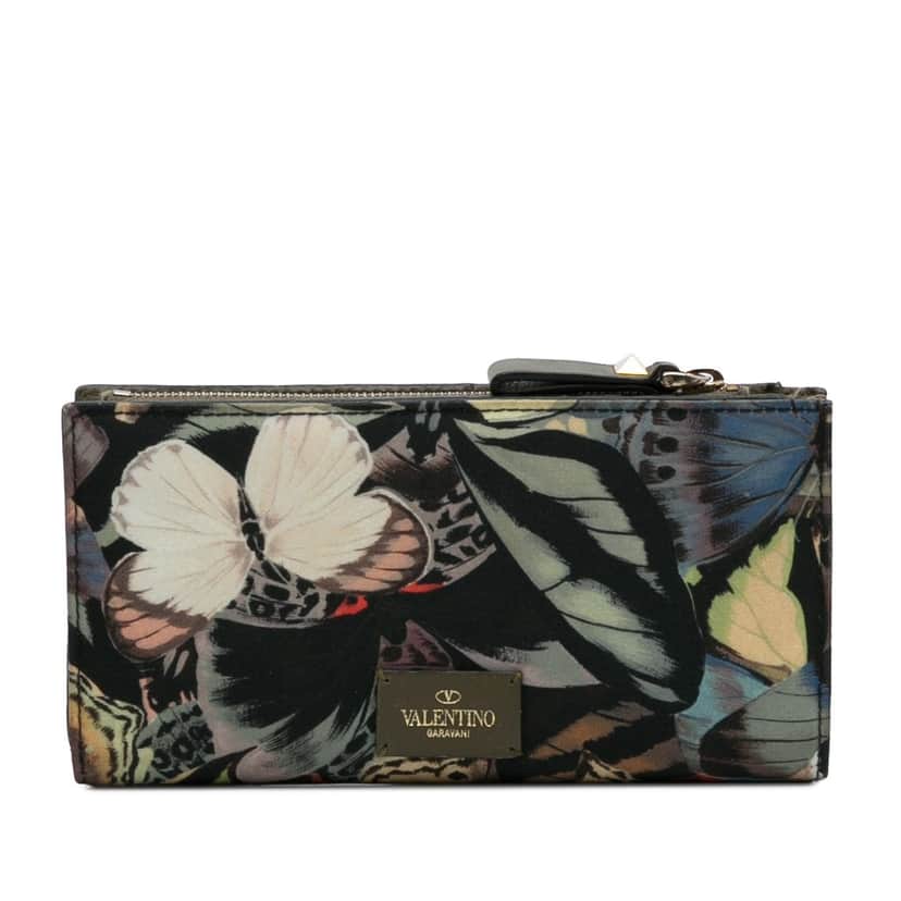 Valentino Printed Canvas Wallet Black Canvas Good condition - Front View
