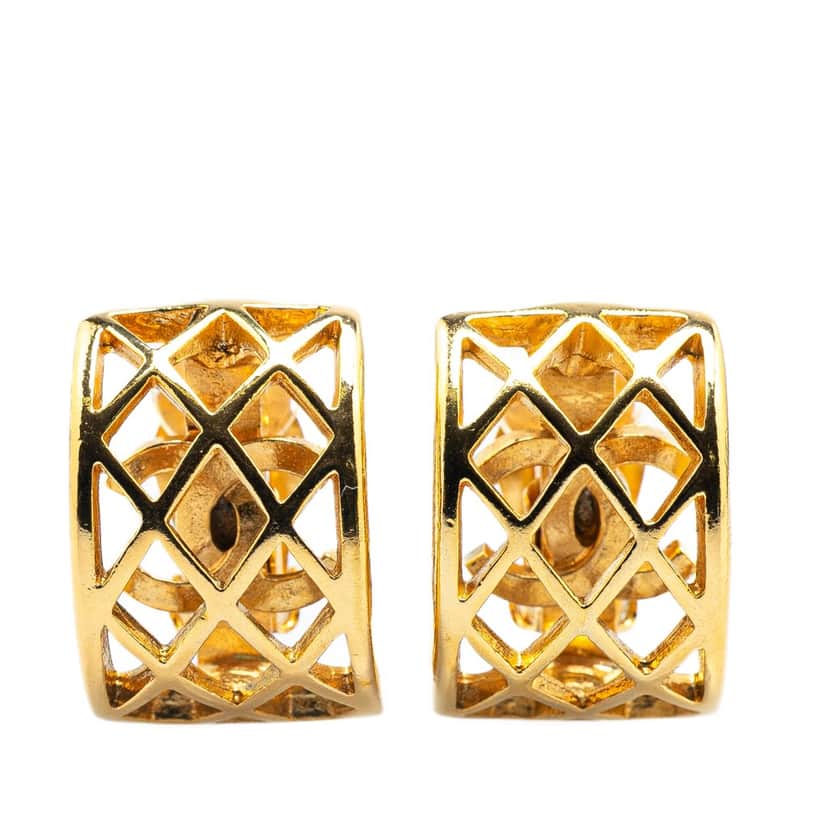 Chanel Gold Plated Caged CC Clip on Earrings Gold Metal Good condition - Front View