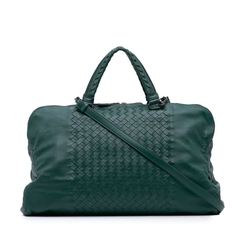 Bottega Veneta Large Nappa Intrecciato Leggero Satchel Green Leather Good condition - Front View
