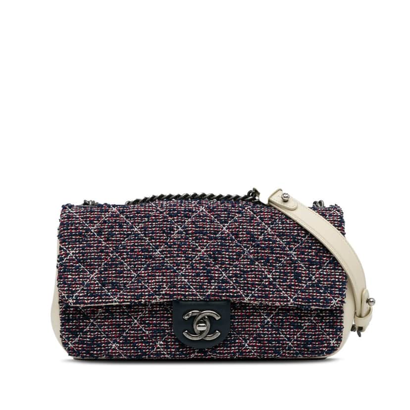 Chanel Small Airlines Tweed Flap Blue Tweed Good condition - Front View