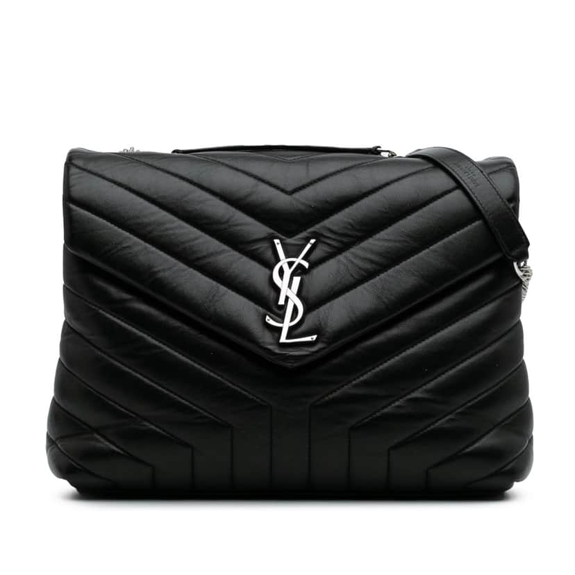 Saint Laurent Medium Matelasse Leather LouLou Shoulder Bag Black Leather Good condition - Front View