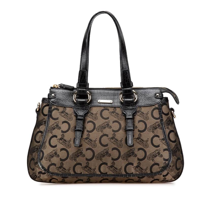 Celine C Carriage Canvas Satchel Brown Canvas Good condition - Front View