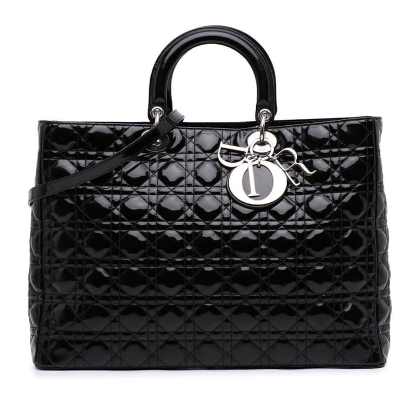 Dior Extra Large Patent Cannage Lady Dior Black Leather Good condition - Front View