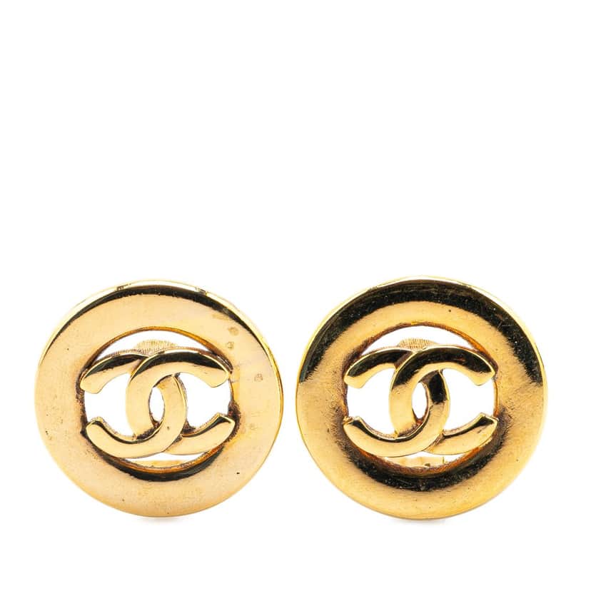 Chanel Gold Plated CC Round Clip On Earrings Gold Metal Good condition - Front View
