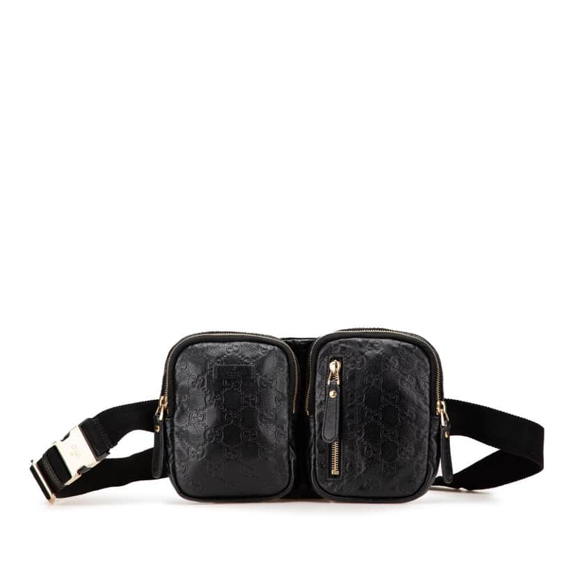Gucci Guccissima Belt Bag Black Leather Good condition - Front View