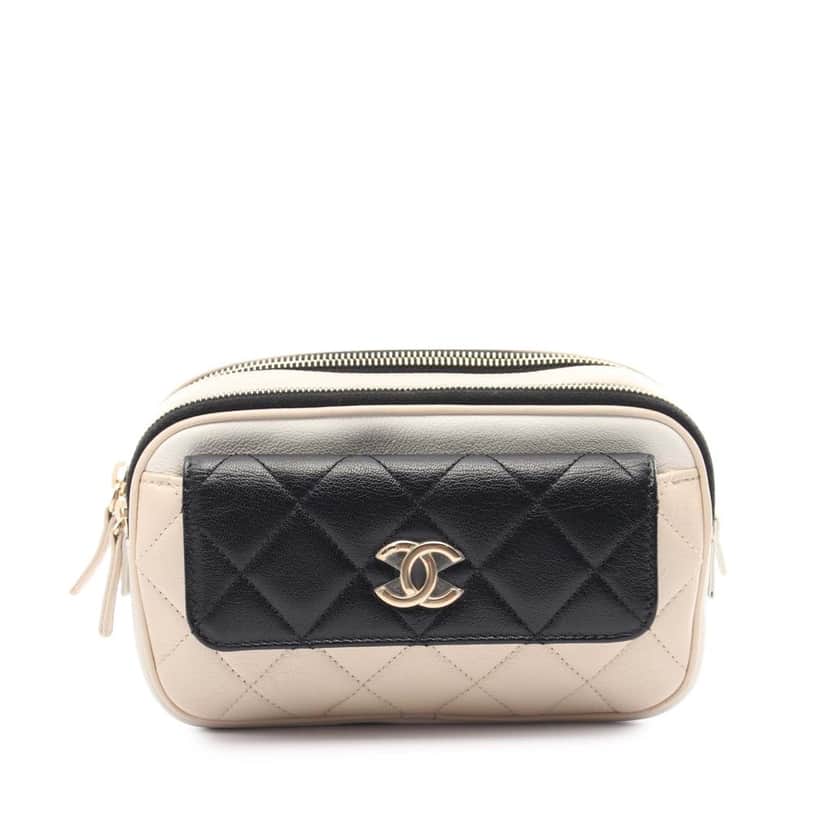 Chanel Tricolor Quilted Goatskin In and Out Belt Bag Brown Leather Good condition - Front View