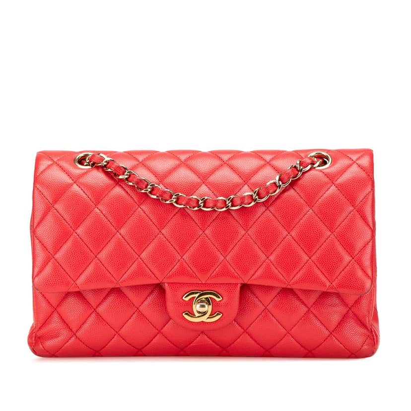 Chanel Medium Classic Caviar Double Flap Red Leather Good condition - Front View