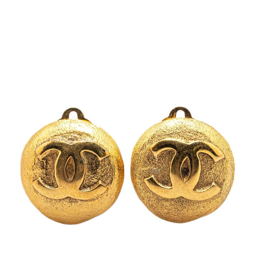 Chanel Gold Plated CC Clip On Earrings Gold Metal Good condition - Front View