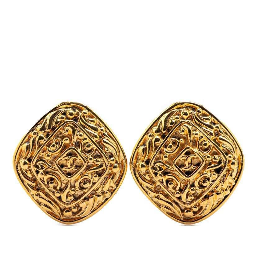Chanel Gold Plated CC Clip On Earrings Gold Metal Good condition - Front View
